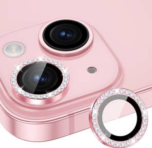 CASELIA Back Camera Lens Ring Guard Protector for iPhone 15/15 Plus Individual Metal Diamond, Ring 9H Hardness (Pink Diamond)