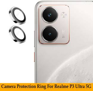 KREZEE Back Camera Lens Ring Guard Protector for Realme P3 Ultra 5G [ Silver Metal Ring with 9H Glass] Set of 1