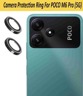 KREZEE Back Camera Lens Ring Guard Protector for POCO M6 Pro 5G [Black Metal Alloy Camera Ring with 9H Glass] Set of 1