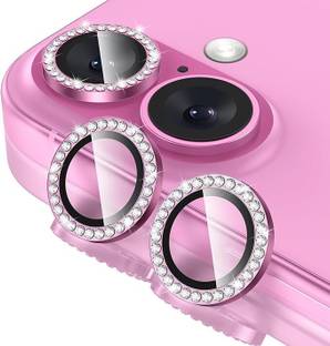 UNIKWORLD Back Camera Lens Ring Guard Protector for iPhone 16 Camera Glass Aluminum Alloy Rings -Diamond (Pink)