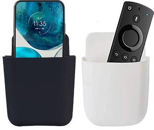 M/S DSNS Mobile Holder for Home Wall Charging, Wall Mount Phone Holder, Wall Mounted Storage Box Remote Storage Organizer Case for Air Conditioner TV Mobile Phone Plug Holder Stand Rack, Phone Charger Black & White (Pack OF 2) Mobile Holder