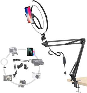 BROLAVIYA 10 inch Ring Light With Overhead Video Stand 1/4" Male Adaptor For Camera Mobile Holder