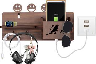 Casewilla Wooden Mobile Holder With 5 Hooks for Keys & Accessories, Phone Charging S-01 Mobile Holder