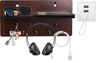Casewilla Wooden Mobile Holder Stand with Tray and 9 Hooks Mobile Holder