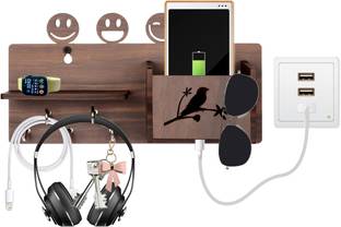 Casewilla Wooden With 5 Hooks for Keys & Accessories, Phone Charging Mobile Holder