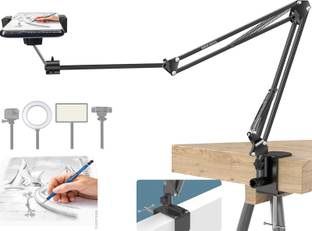 BROLAVIYA Overhead Mobile Stand, New Extra Long Arm, 1/4 Inch Head 2 Way Base Clamp Mobile Holder