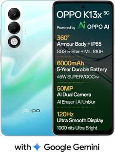 OPPO K13x 5G 6000mAh and 45W SUPERVOOC Charger & AI (Breeze Blue, 128 GB)