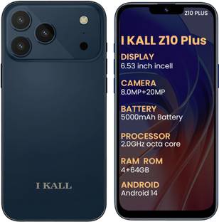 I Kall Z10 Plus Smartphone- 6.53inch HD Display with 5000mAh Battery, 20MP Rear Camera (Blue, 64 GB)