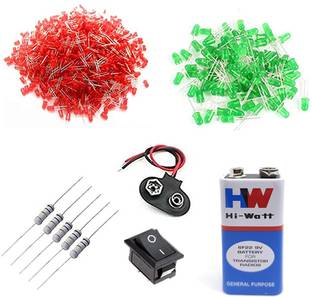 TZZOT 5MM Multicolor LED (Pack of 100) With Battery-9V , Mini Switch, 5 Resistor Model Building Kit