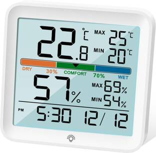 Real Instruments Hygrometer Indoor Thermometer Digital Temperature & Humidity Meter Room Climate Indicator With Calibration Touchable Night Light, Comfort Display Max/min Data All-in-One Digital Moisture Measurer
