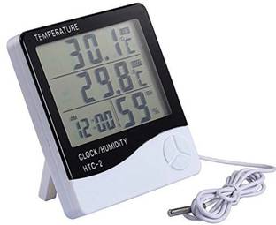 GoodsBazaar Abstract Thermometer Plastic Clock with Sensor Cable HTC-2 All-in-One Digital Moisture Measurer