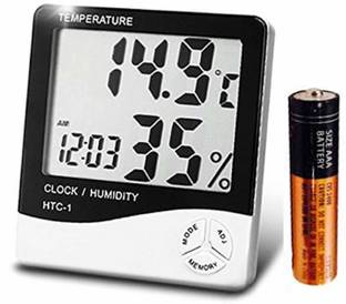 GoodsBazaar Imported Humidity Meter HTC Clock High Accuracy LCD Display Thermometer Hygrometer Thermometer All-in-One Digital Moisture Measurer