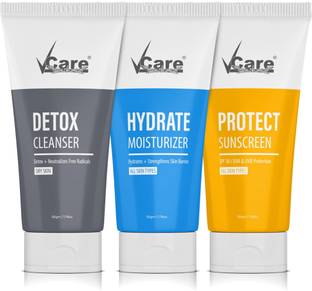 Vcare 3-In-1 Detox Cleanser, Hydrate Moisturizer +SPF30 Protect Sunscreen for Dry Skin