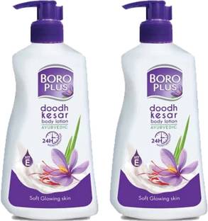 BOROPLUS Doodh & Kesar Body Lotion 600ml For 24hr Soften & Glowing Skin Pack of -60ml x 2