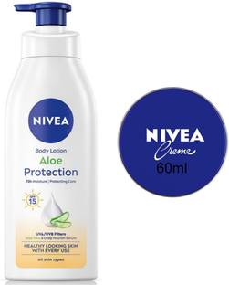 NIVEA Cream 60ml & Aloe P+rotection Body Lotion 400ml (Pack of 2)