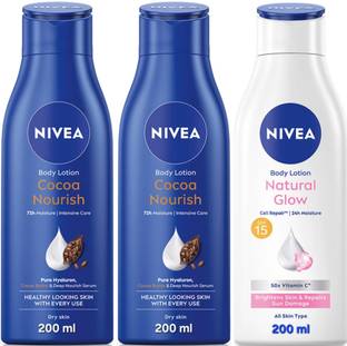 NIVEA BODY LOTION 200 ML - COCOA NOURISH 2 PCS & NATURAL GLOW 1 PCS