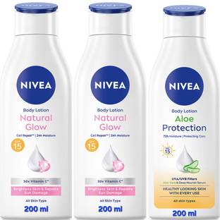 NIVEA BODY LOTION 200 ML - NATURAL GLOW 2 PCS & ALOE PROTECTION 1 PCS