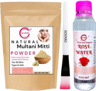 slukrl Multani Mitti face Powder_Rose Water_Makeup Brush Set of 3