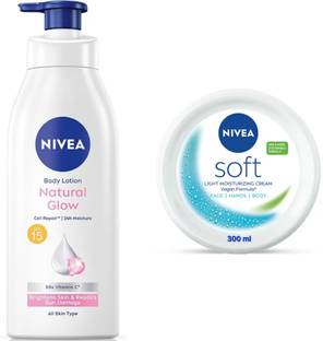 NIVEA NATURAL GLOW BODY LOTION 400 ML & SOFT CREAM 300 ML