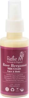 RUSTIC ART Organic Rose Bergamot Skin Cream For Face & Body |Instantly Absorbed| Free of Silicone, Palm Oil, GMO, Minerals| Non Greasy