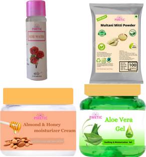 pmetic Almond & Honey Cream, Aloevera Gel,Rose Water,Multani Mitti 100gm Par Pack