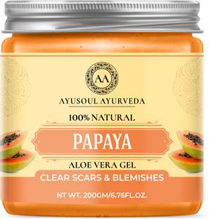 Ayusoul Ayurveda Khadi Papaya Aloe Vera Gel 100% Natural for Body Skin Treatment| Moisturizer