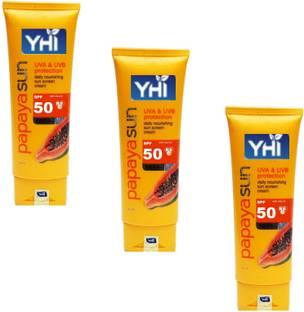 YHI Papaya Suncream With UV Protection & SPF 50 With Vitamin B,C&E (Pack of 3)