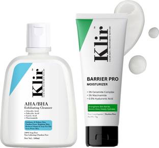 Klir AHA/BHA Exfoliating Cleanser & Barrier Pro Moisturizer Combo for Acne & marks
