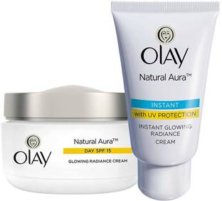 OLAY Day Cream Natural Aura Glowing Radiance Cream SPF 15, 50g + 40g, Pack Of 2