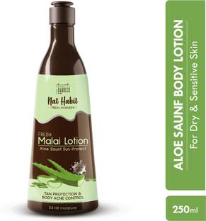 Nat Habit Malai Body Lotion With Aloe Saunf for Sun Protect & Glowing Skin|24 HRs Moisture