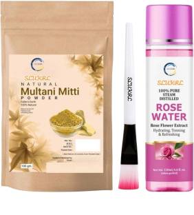 slukrl Multani Mitti face Powder_Rose Water_Makeup Brush Set of 3