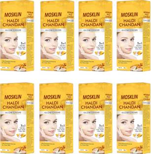 MOSKLIN HALDI CHANDAN GLOW CREME FOR MOISTURE & SMOOTH GLOWING SKIN PACK OF - 50g x 8