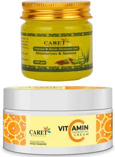 Caret Organic Vitamin C Nourishing Cream AND Papaya, Kesar & Aloevera Gel (100*2)