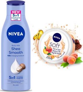 NIVEA Shea Smooth Milk 200ml and Peach cream set of 2pc