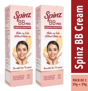 Spinz BB Pro Brightening & Beauty Face Cream with SPF 20 PA++ (Beige 01) 29g-Pack of 2