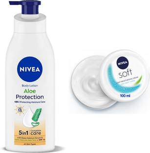 NIVEA Aloe Protection Body Lotion - 400ml & Soft Light Moisturizing Cream - 100ml