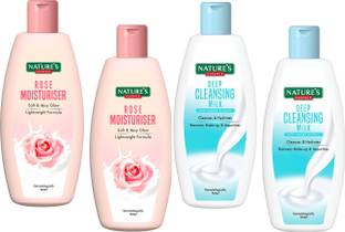 Nature's Essence ROSE MOISTURISER LOTION+DEEP CLEANSING MILK LOTION 100ML PACK 4