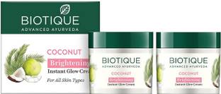 BIOTIQUE Coconut Brightening Instant Glow Cream for All Skin Types, 50g (Pack of 2)