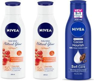 NIVEA Body Lotion 200ml - N.G. Cell Repair SPF 15 -2pcs & Cocoa Nourish (Pack of 3)
