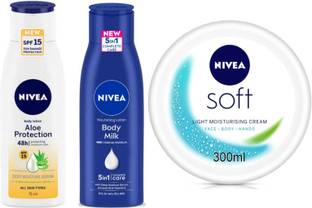 NIVEA Aloe Spf15 75ml Bodymilk 75ml Soft 300ml Set of 3