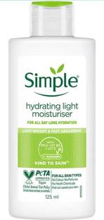 Simple Hydrating Light Moisturizer Fast Absorbing Vitamin B5 +E 125mL