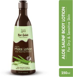 Nat Habit Malai Body Lotion With Aloe Saunf for Sun Protect & Glowing Skin|24 HRs Moisture
