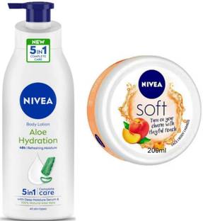 NIVEA Aloe Hydration 400ml lotion and Peach 200ml Cream Set of 2pc