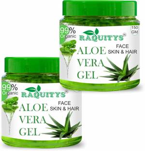 RAQUITYS Aloe Vera Gel For Skin Acne, Scars, Dark spots Face & Hair Care(150g) pack2