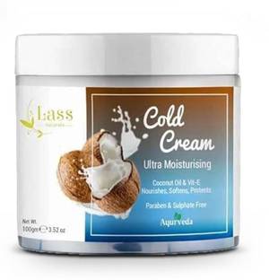 Lass Natural Cold Cream for Face, Hand & Body | Vitamin E & Coconut Oil | Deep Hydration Care