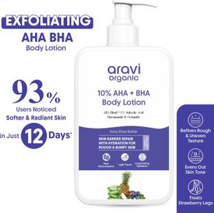 Aravi Organic 10% AHA + 1% BHA Body Lotion - Treats Strawberry Legs & Bumpy Skin With Ceramide