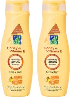ASTABERRY Honey & Vitamin E Body Lotion, Pack of 2, 300ml (2 x 300ml) - Intensive Hydrating Therapy, Goodness of Honey, Almond & Olive Oil