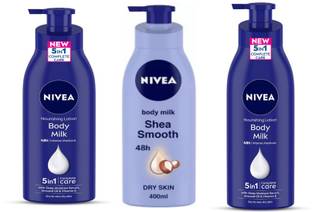 NIVEA Body Milk Body Lotion 400 ML 2 Pcs & Shea Smooth Body Lotion 400 ML 1
