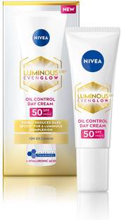 NIVEA LUMINOUS EVEN GLOW Oil Control Face Cream Women - SPF 50 UVA UVB, Reduces Dark Spots, Moisturizer