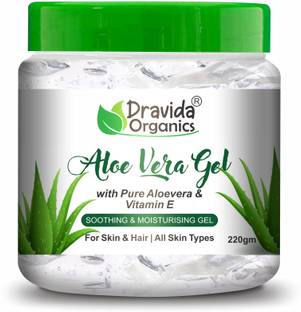Dravida Organics Aloe Vera Gel for Face, with Pure Aloe Vera & Vitamin E for Skin and Hair